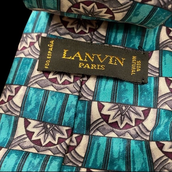 Lanvin Aqua Silk Tie Art Deco Pattern - Picture 5 of 5